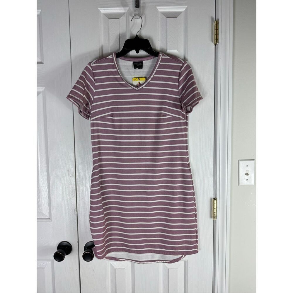 NWT 32 Cool Womens Purple Striped Short Sleeve V Neck T Shirt Dress Size Small